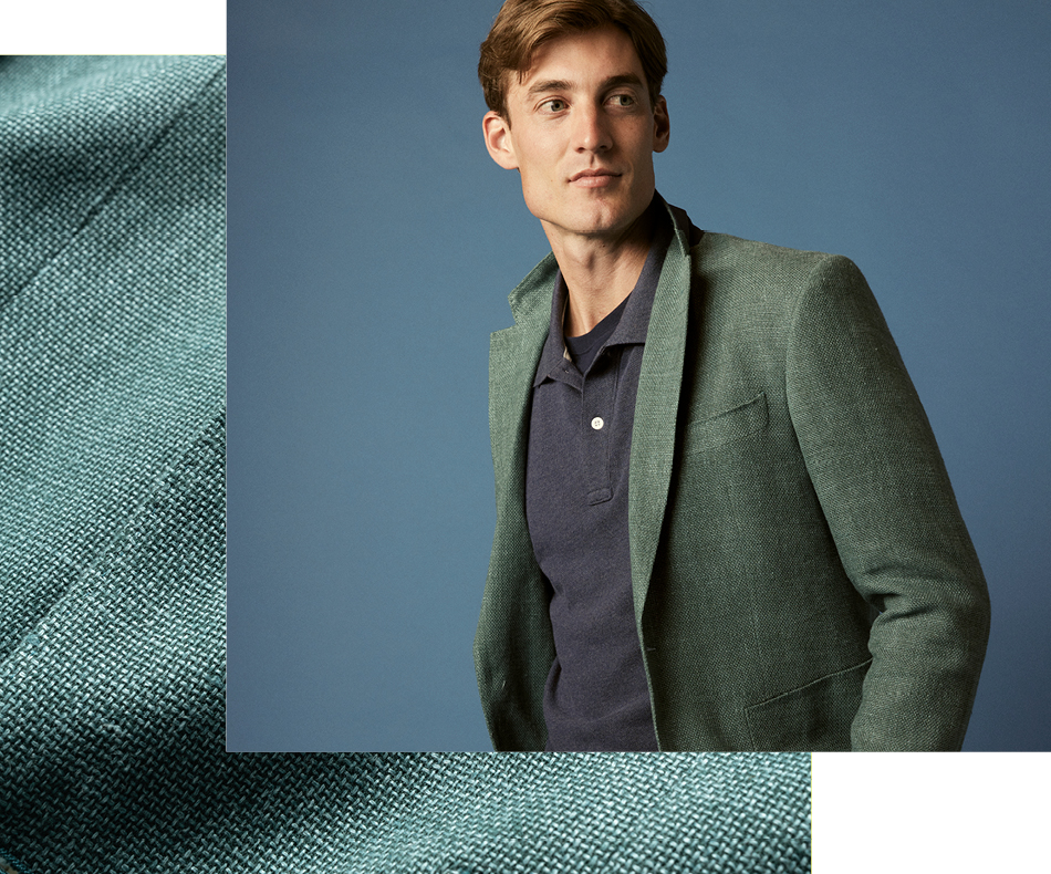Man wearing Rodd and Gunn navy jacket.