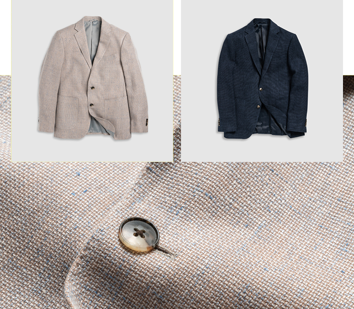 Men's blazers in natural and navy colours.