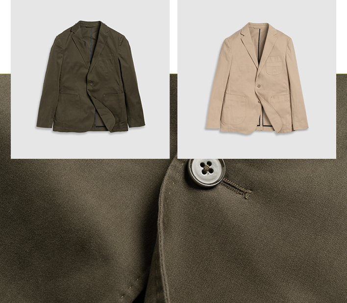 Men's utility jackets in khaki and natural colours.