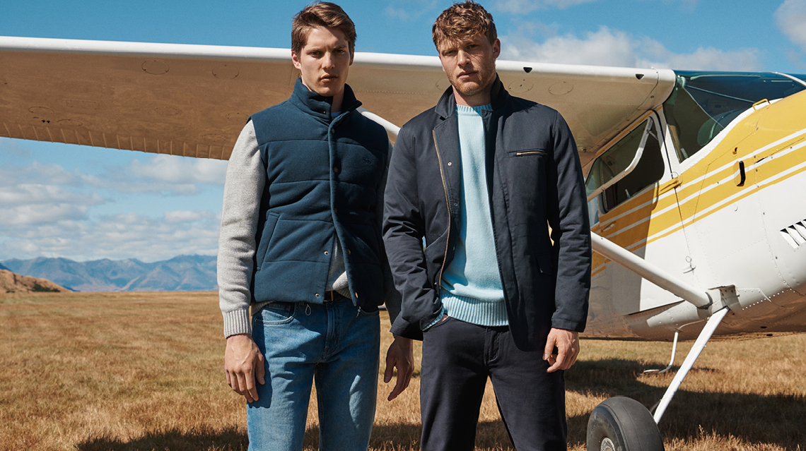 Rodd & Gunn models wearing autumn-ready vest, light jacket and jeans.