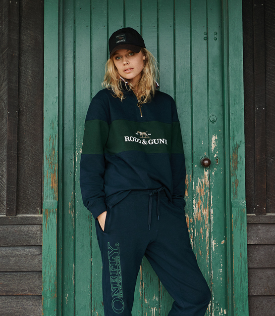 Rodd & Gunn's comfortable quarter-zip sweatshirt and trackpants.