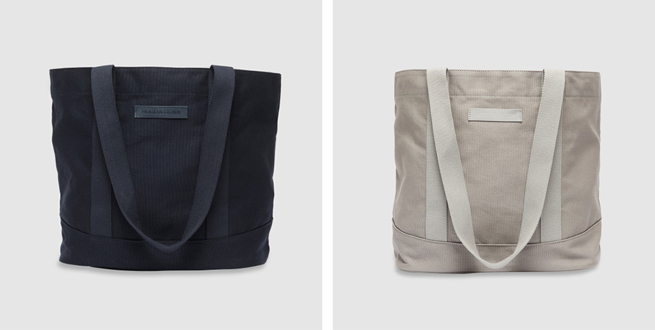 Dark and light tote bags.