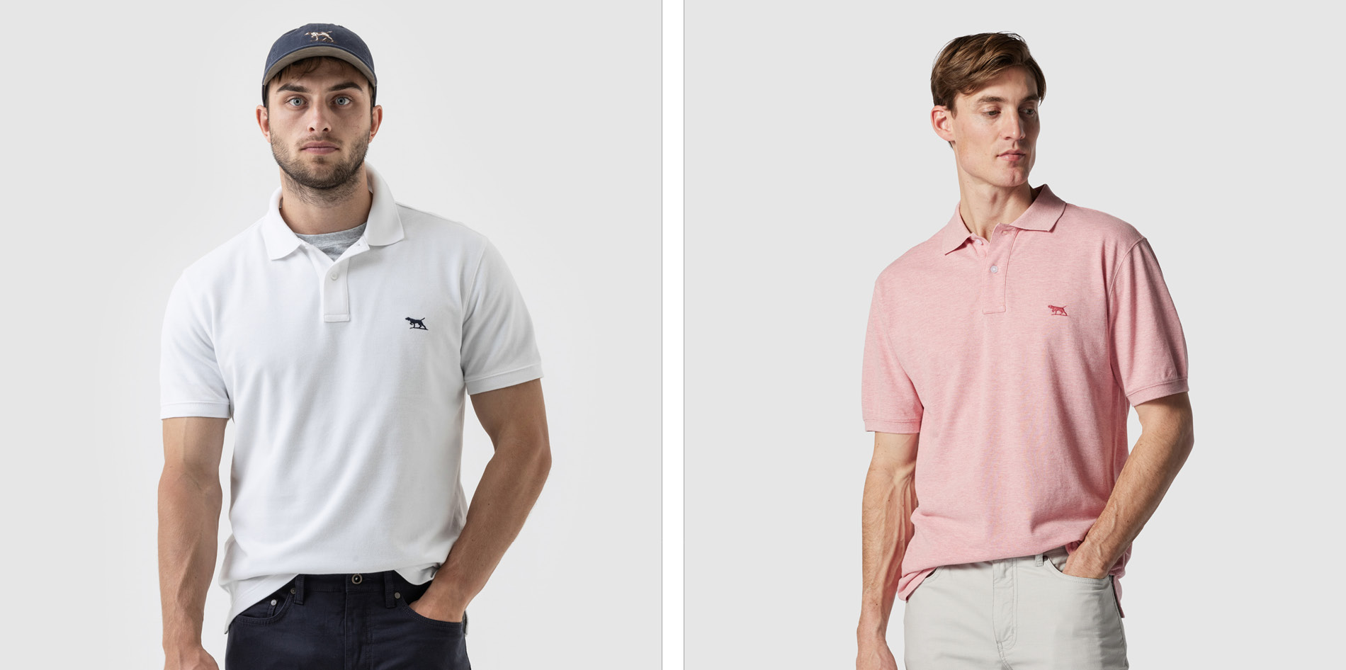 Rodd & Gunn white sports fit polo and pink original fit polo.