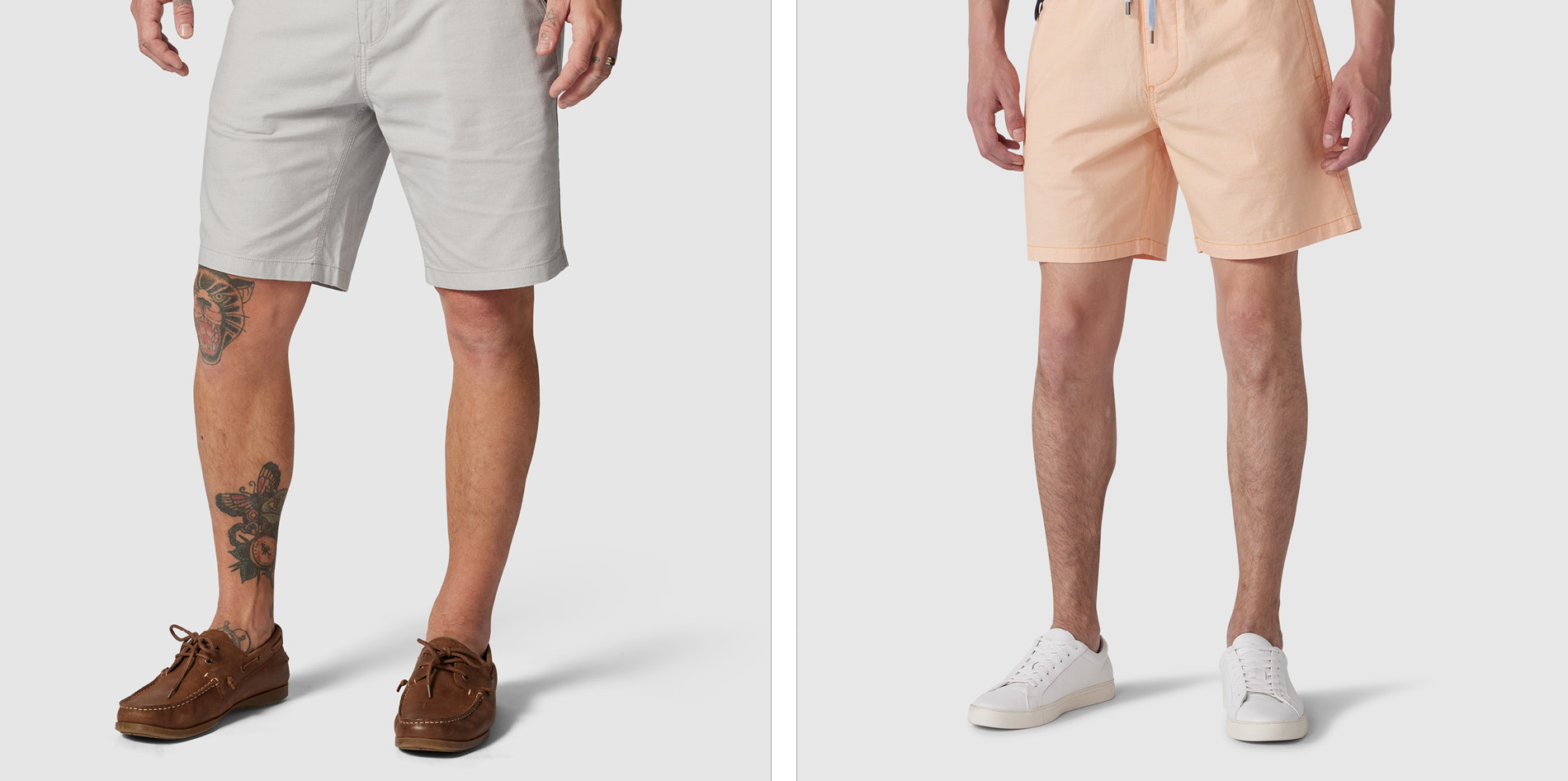 Rodd & Gunn beige shorts and peach coloured resort short.