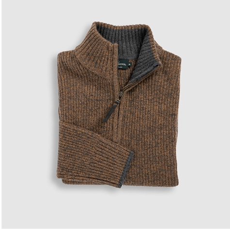 Rodd & Gunn brown quarter zip sweater.