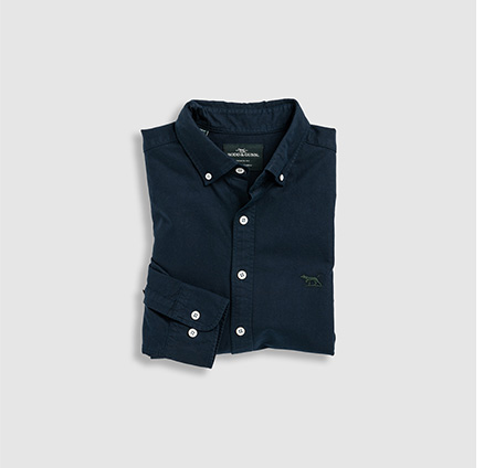 Rodd & Gunn navy button-down shirt.