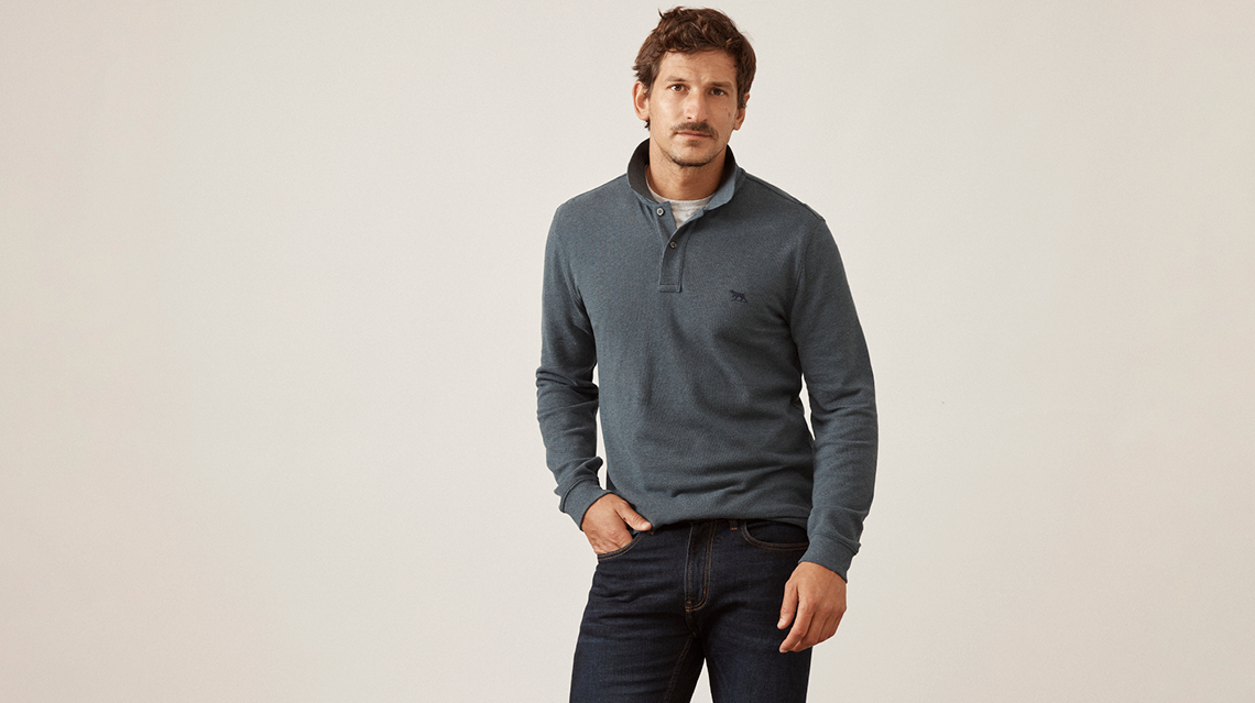 Rodd & Gunn long-sleeve grey men's polo.